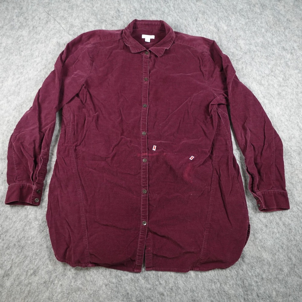J Jill Top Womens Medium Purple Corduroy Button Up Long Sleeve Blouse Shirt